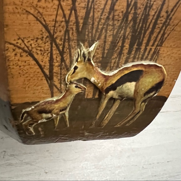 Vintage Safari Wooden Decoupaged Purse Case with Lucite Handle Artist Signed - Picture 14 of 16